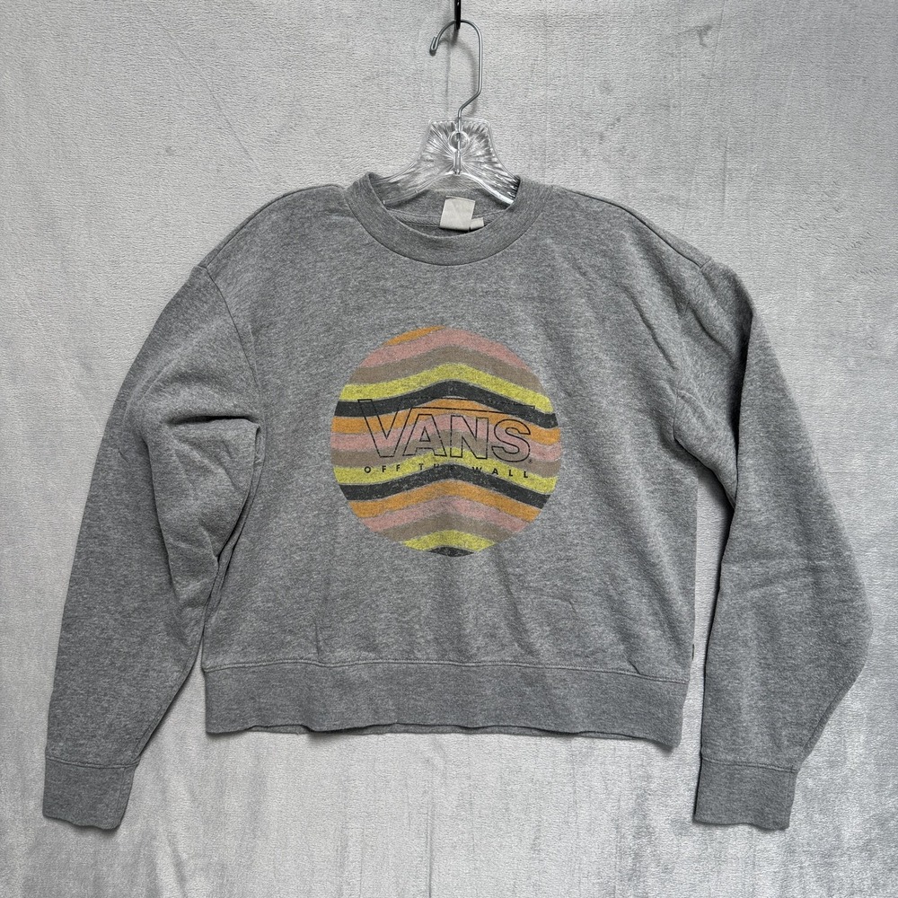 Vans‎ Sweatshirt Womens Small Gray Fleece Pullover Off The Wall Circle Graphic